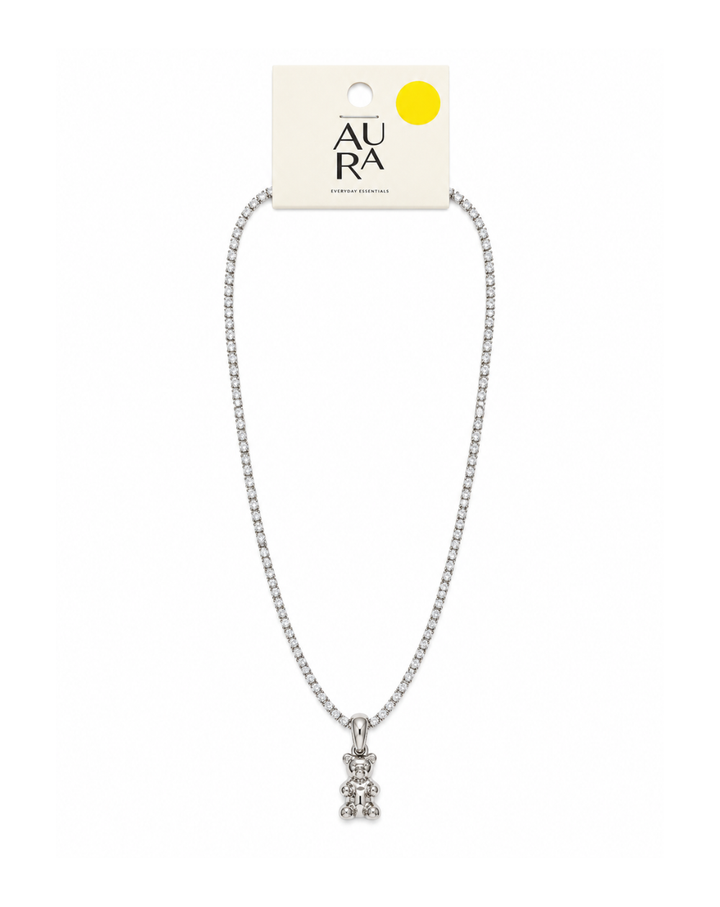 Aura Glam Bear Silver Crystal Ladies Necklace - NK2007240002