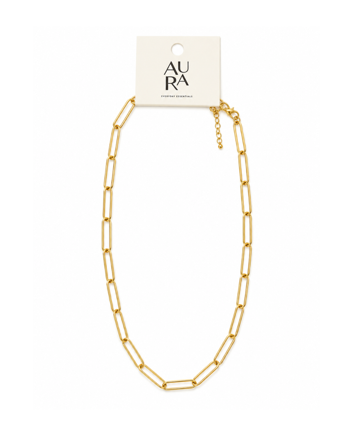 Aura Gold Paperclip Ladies Necklace - NK3993502204