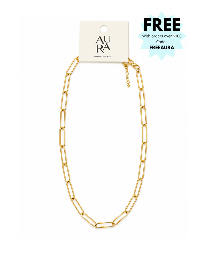 Aura Gold Paperclip Ladies Necklace - NK3993502204