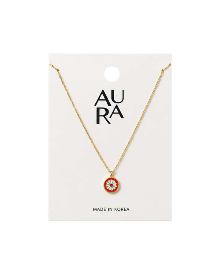 Aura Orange Daisy Gold Plated Ladies Necklace - NK1012240001