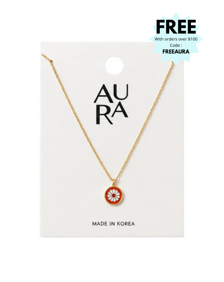 Aura Orange Daisy Gold Plated Ladies Necklace - NK1012240001