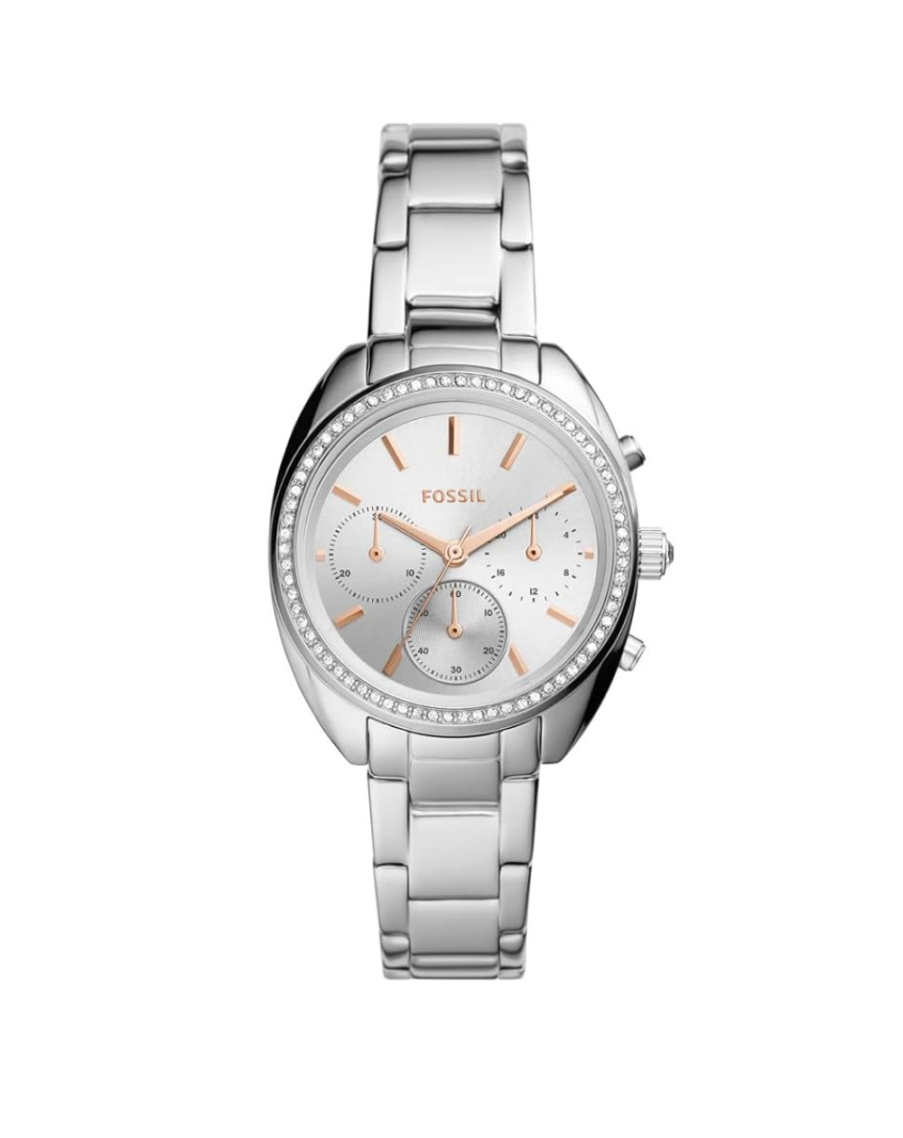 Fossil "Vale" Silver Tone Crystal Bezel Chronograph Watch - BQ3657