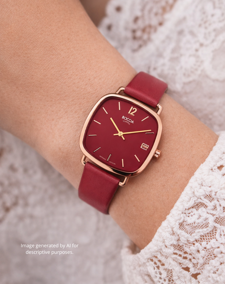 Boccia Titanium Elegant Red Dial Ladeis Watch - 3334-05