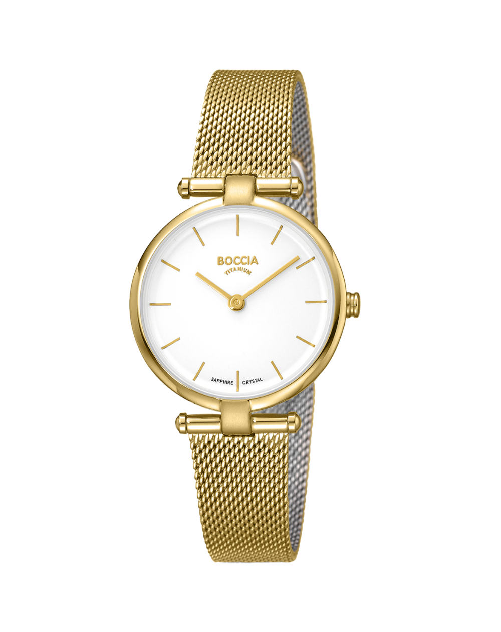 Boccia Titanium Gold Mesh Strap White Dial Ladies Watch - 3340-03