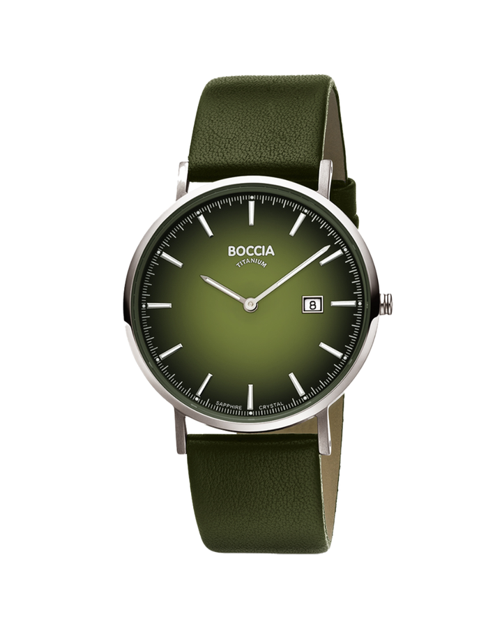 Boccia Titanium Green Dial Leather Strap Unisex Watch - 3648-03