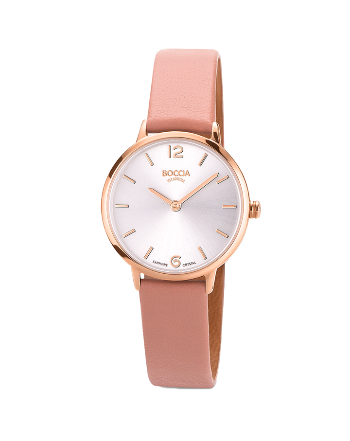 Boccia Titanium Rose Gold Apple Leather Ladies Watch - 3345-04