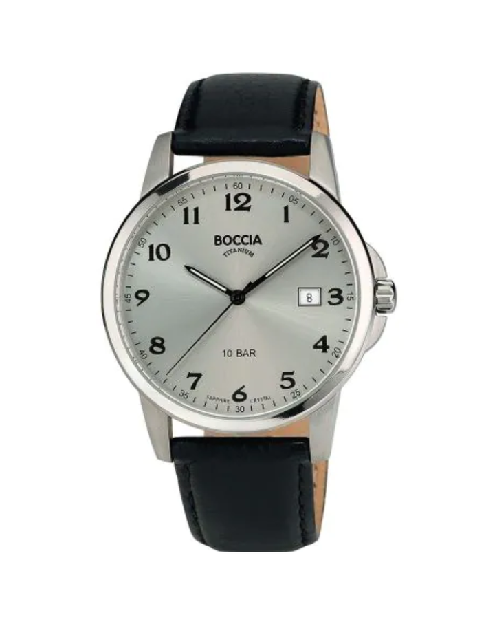Boccia Titanium Silver Dial Leather Strap Mens Watch - 3633-03