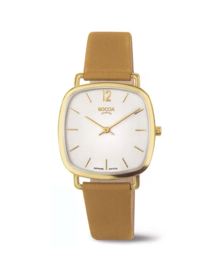 Boccia Titanium Square Gold/Tan Ladies Watch - 3334-03