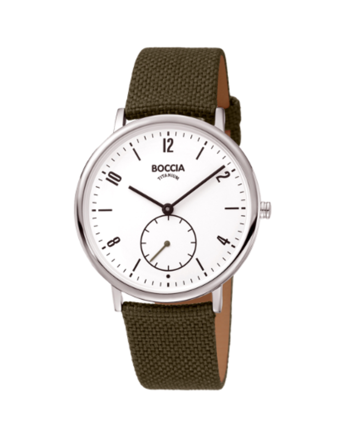 Boccia Titanium Sub Second Dial Olive Strap Unisex Watch - 3350-02