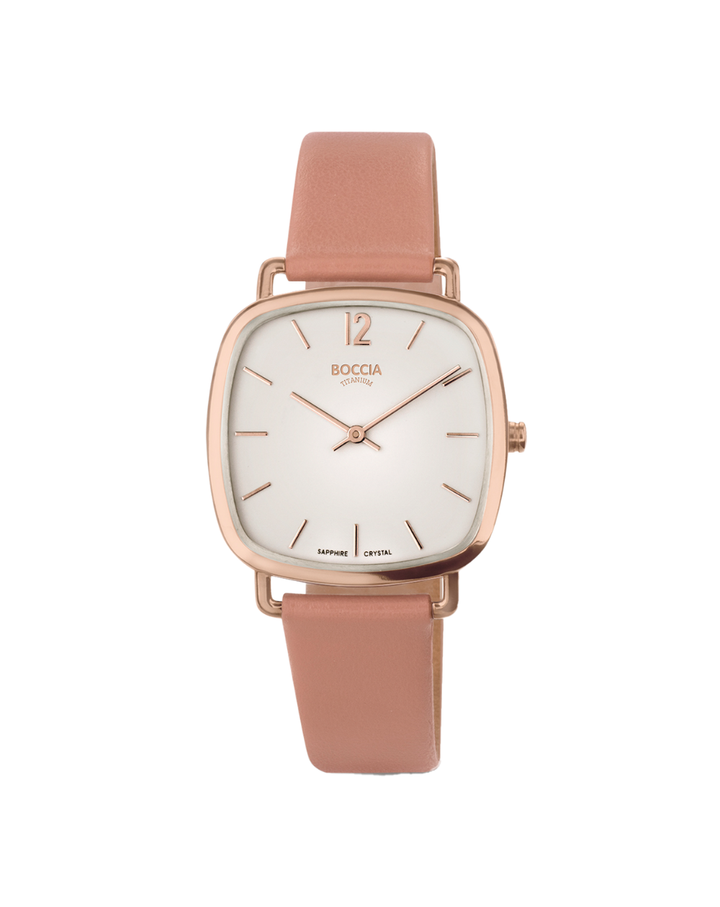 Boccia Titanium Rose Gold Dial Vegan Leather Strap Ladies Watch - 3334-04