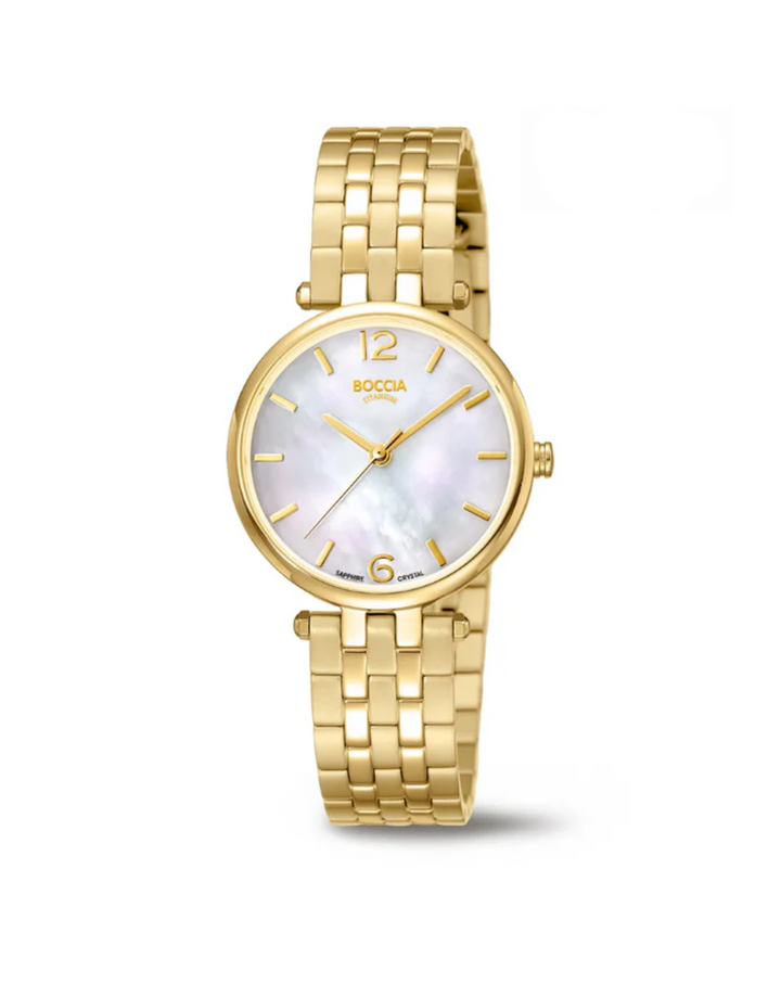 Boccia Titanium Gold Plated Mother of Pearl Dial Ladies Watch - 3339-03