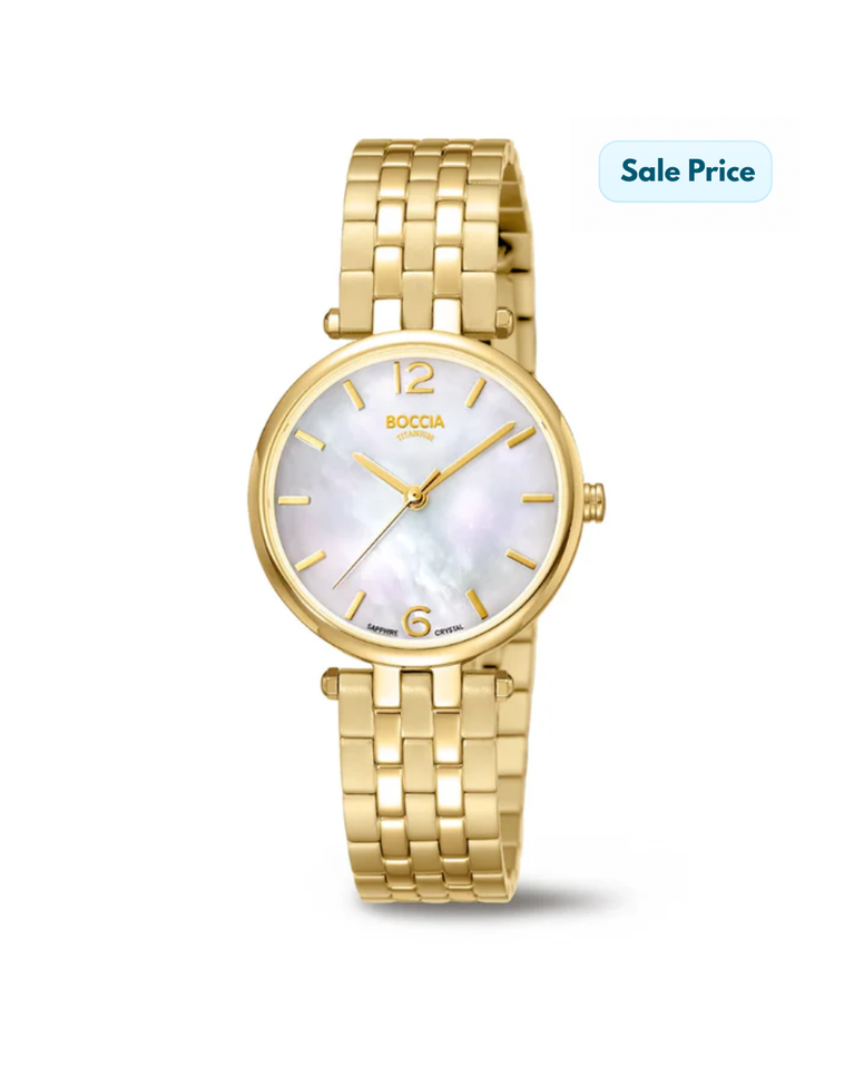 Boccia Titanium Gold Plated Mother of Pearl Dial Ladies Watch - 3339-03