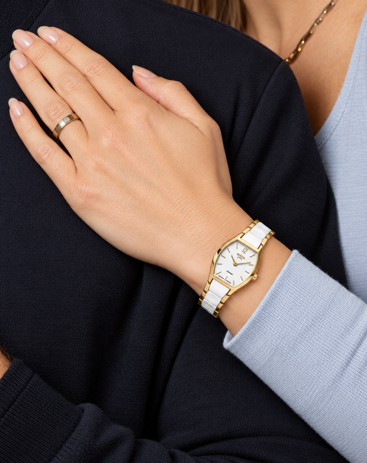 Boccia Titanium White Ceramic Gold Ladies Watch - 3361-03