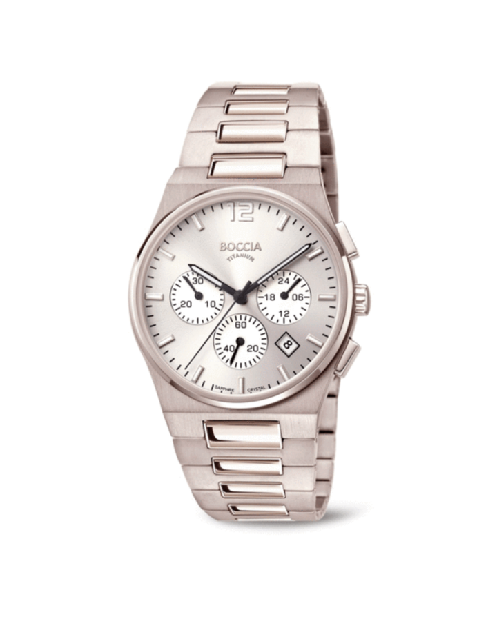 Boccia Titanium White Dial Sapphire Crystal Men's Chronograph Watch - 3741-01