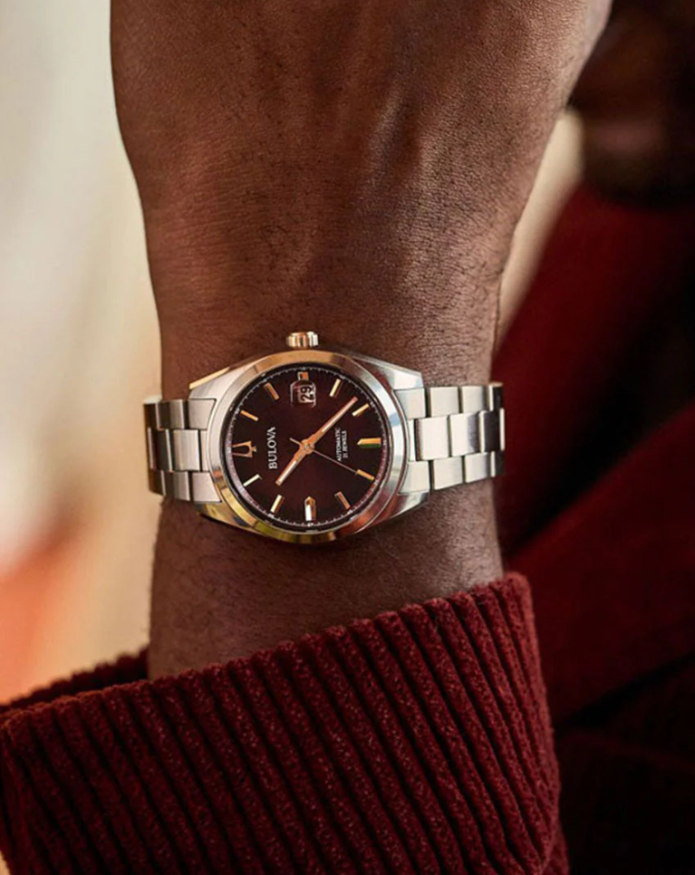 Bulova Burgundy Red Surveyor Automatic Gents Watch - 98B422