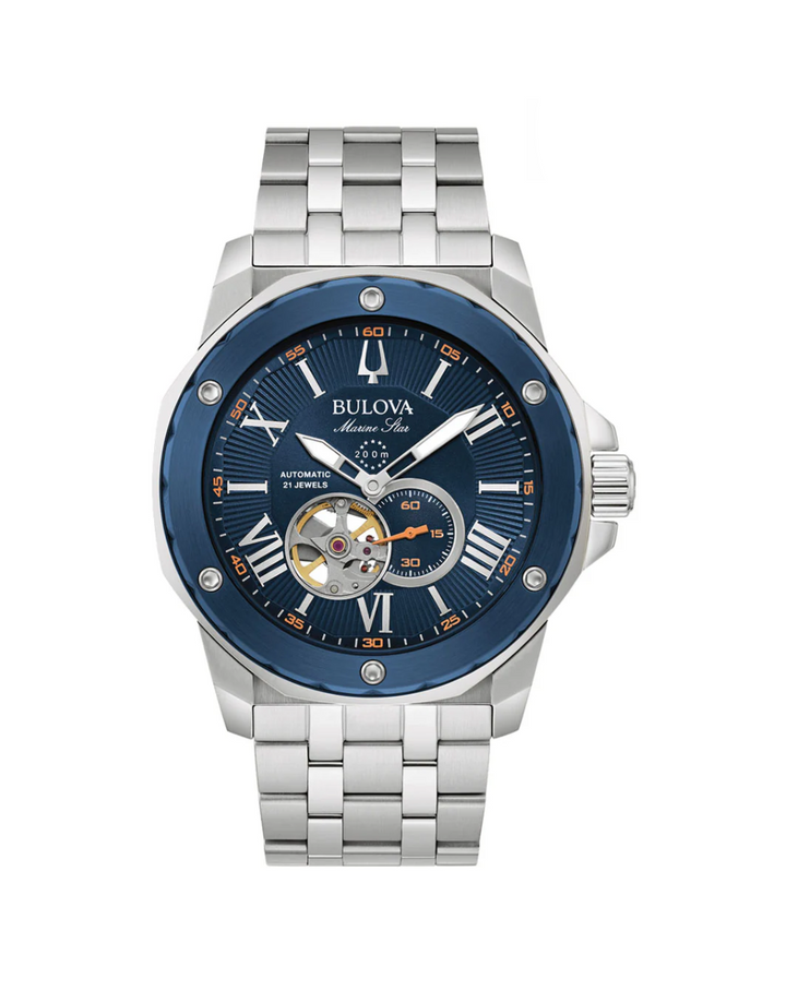 Bulova Marine Star Automatic Blue/Orange Mens Watch - 98A302
