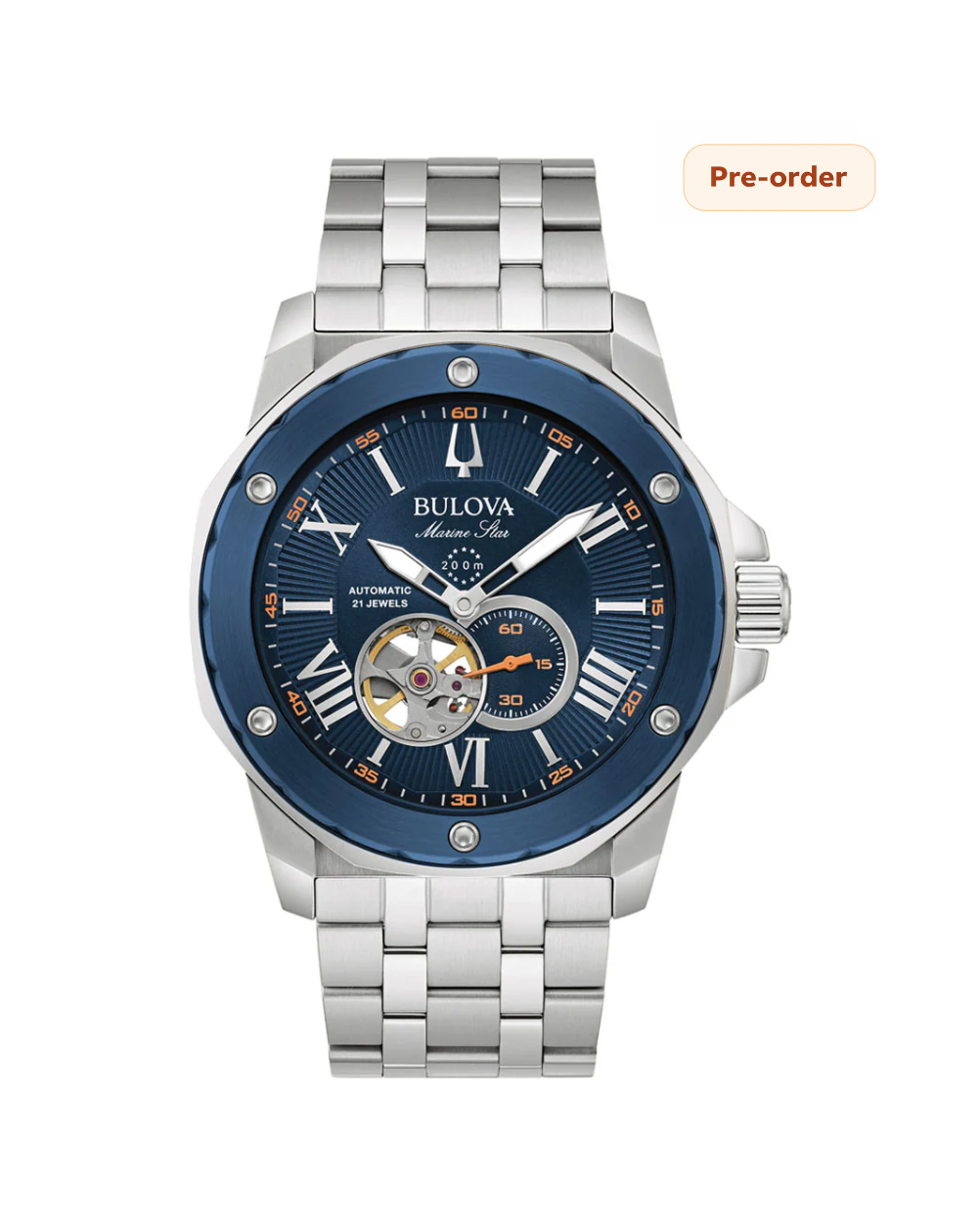 Bulova Marine Star Automatic Blue/Orange Mens Watch - 98A302