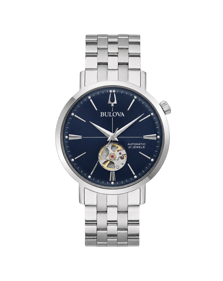 Bulova Open Heart Aerojet Automatic Blue Dial Gents Watch - 96A277