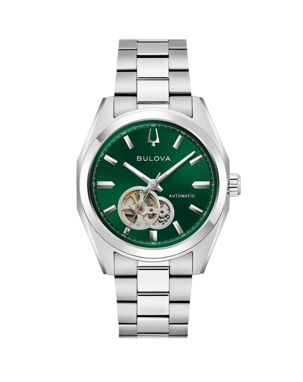 Bulova Surveyor Open Heart Green Dial Mens Watch - 96A349