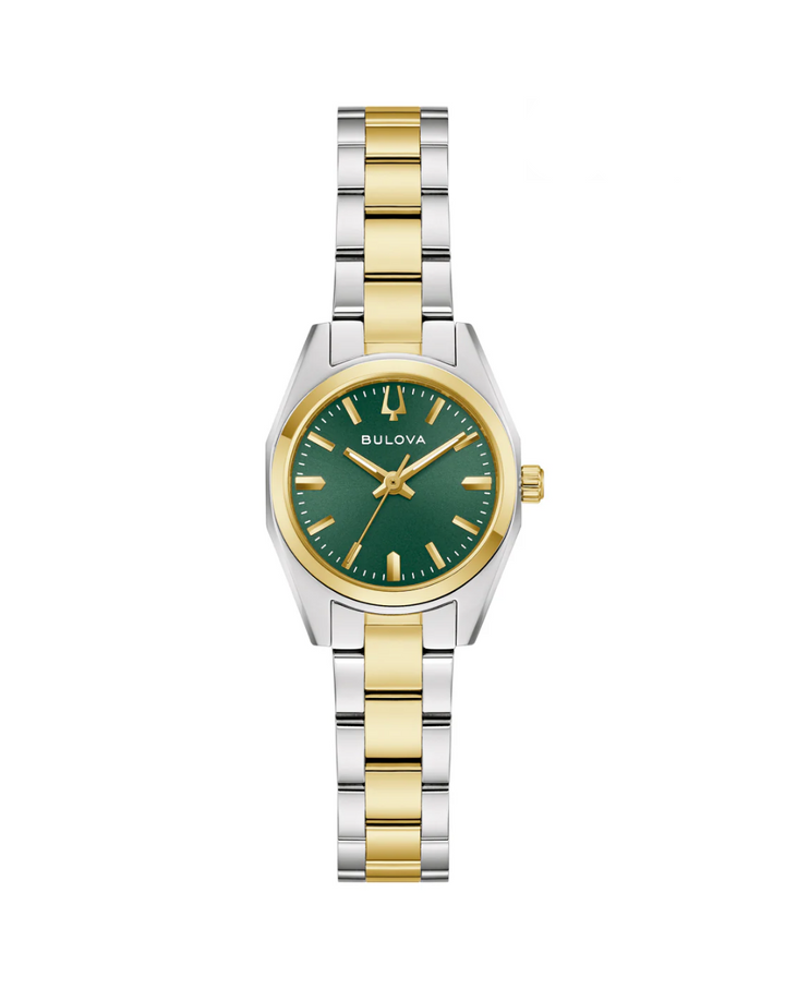 Bulova Two Tone Emerald Green Dial Surveyor Ladies Watch - 98L329