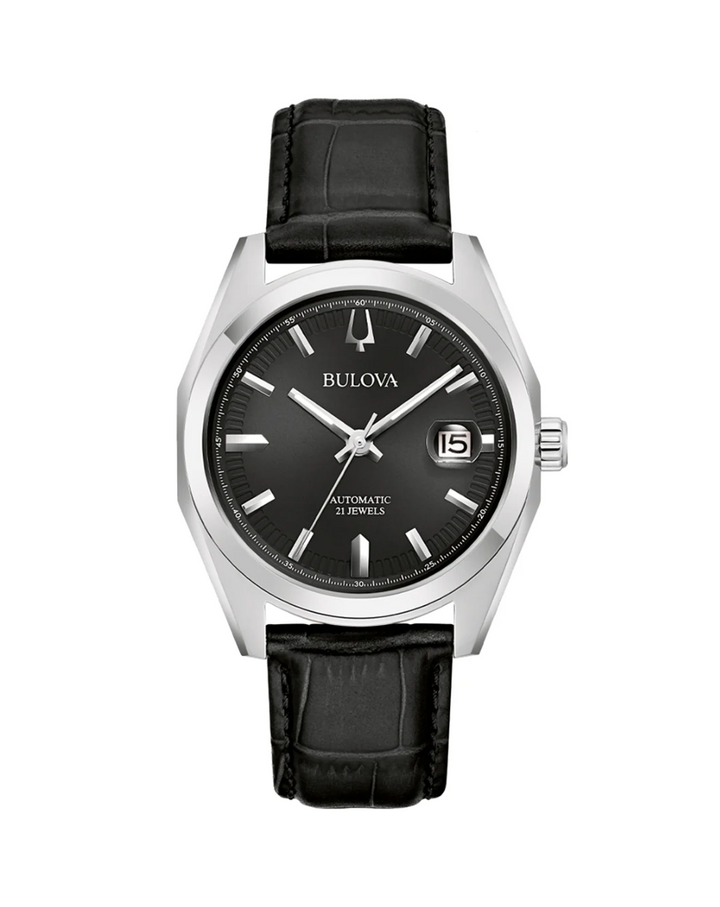Bulova Classic Surveyor Leather Strap Automatic Mens Watch - 96B435