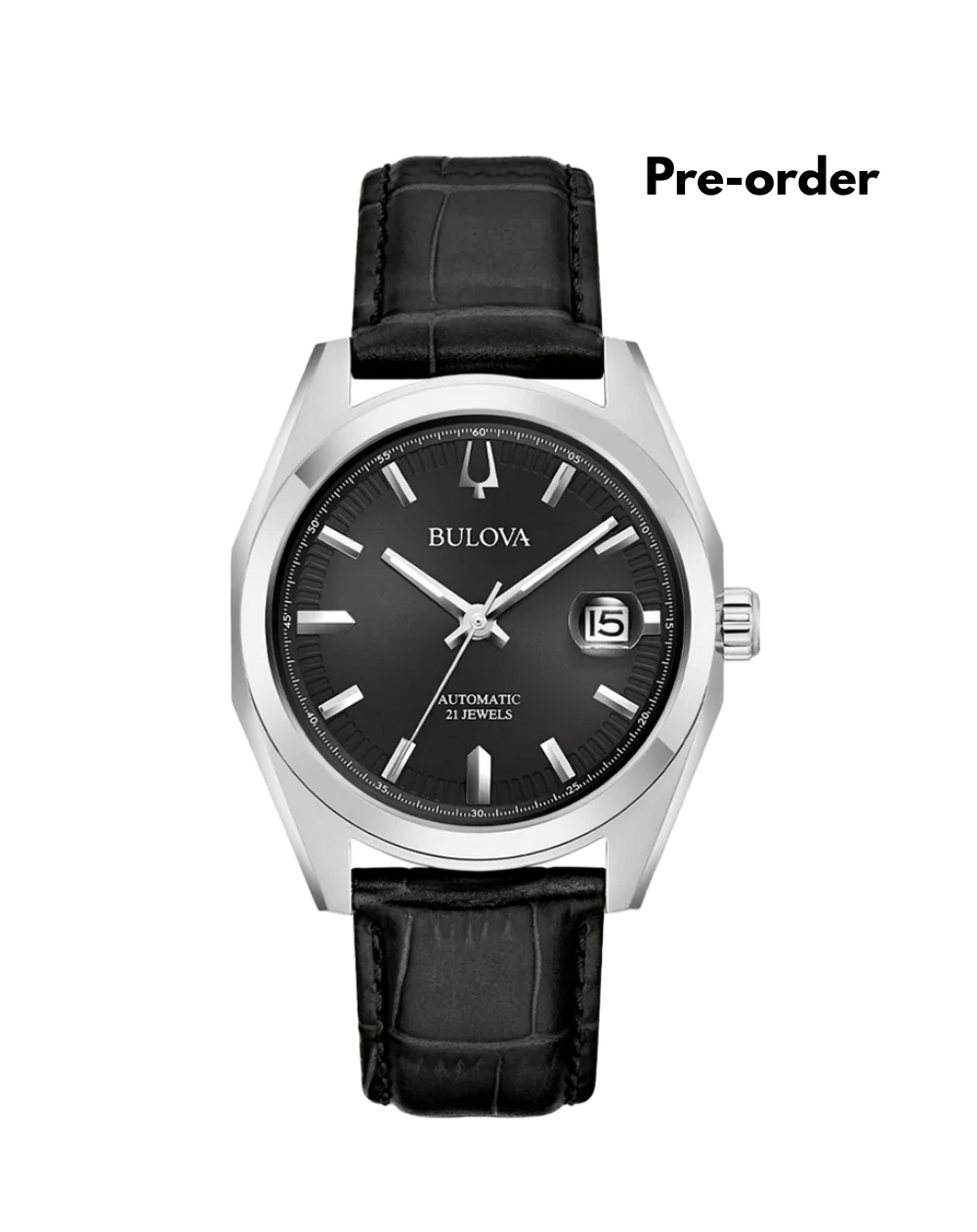Bulova Classic Surveyor Leather Strap Automatic Mens Watch - 96B435