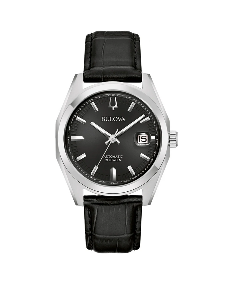 Bulova Classic Surveyor Leather Strap Automatic Mens Watch - 96B435