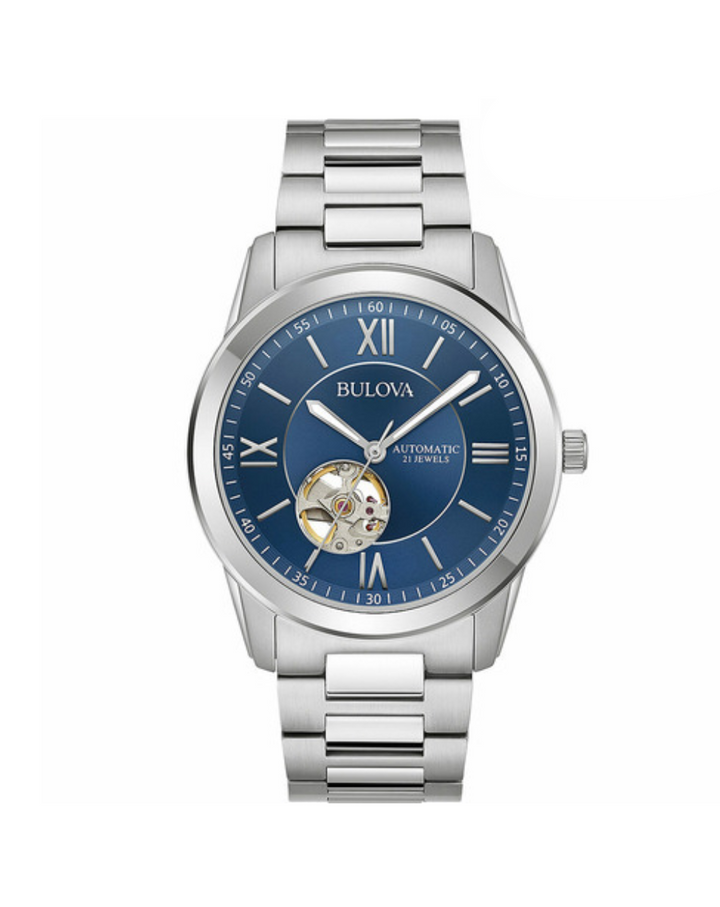 Bulova Sutton Automatic Blue Dial Open Heart Men's Watch - 96A281