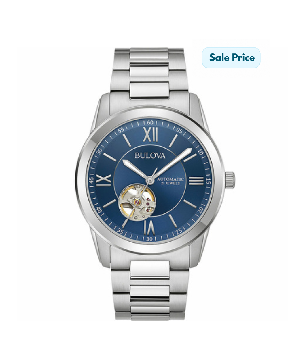 Bulova Sutton Automatic Blue Dial Open Heart Men's Watch - 96A281