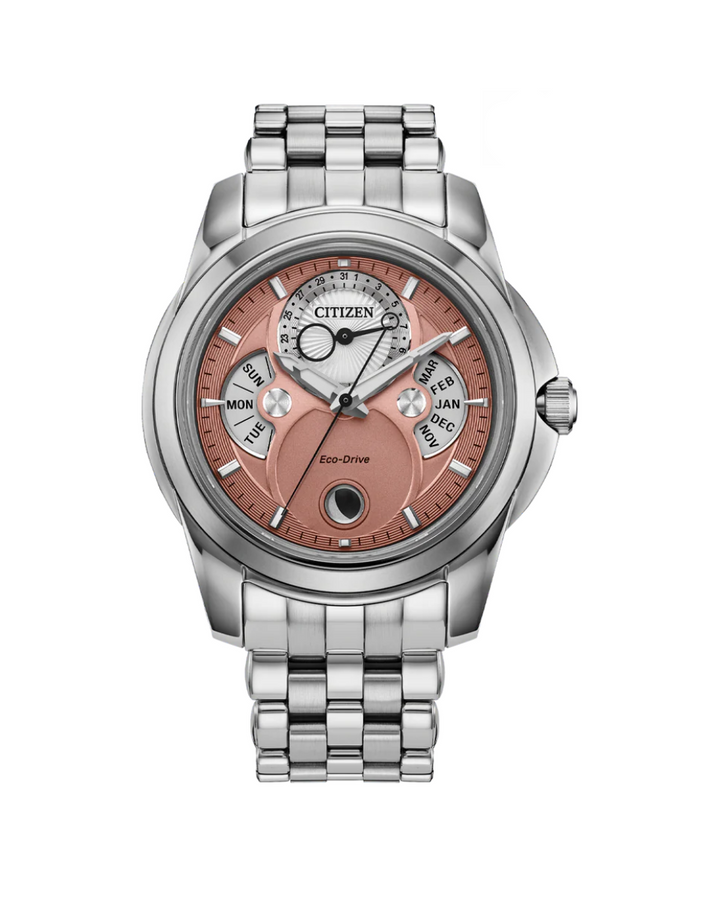 Citizen Calendrier Salmon Dial Stainless Steel Mens Watch - BU0080-52X
