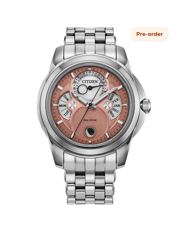 Citizen Calendrier Salmon Dial Stainless Steel Mens Watch - BU0080-52X