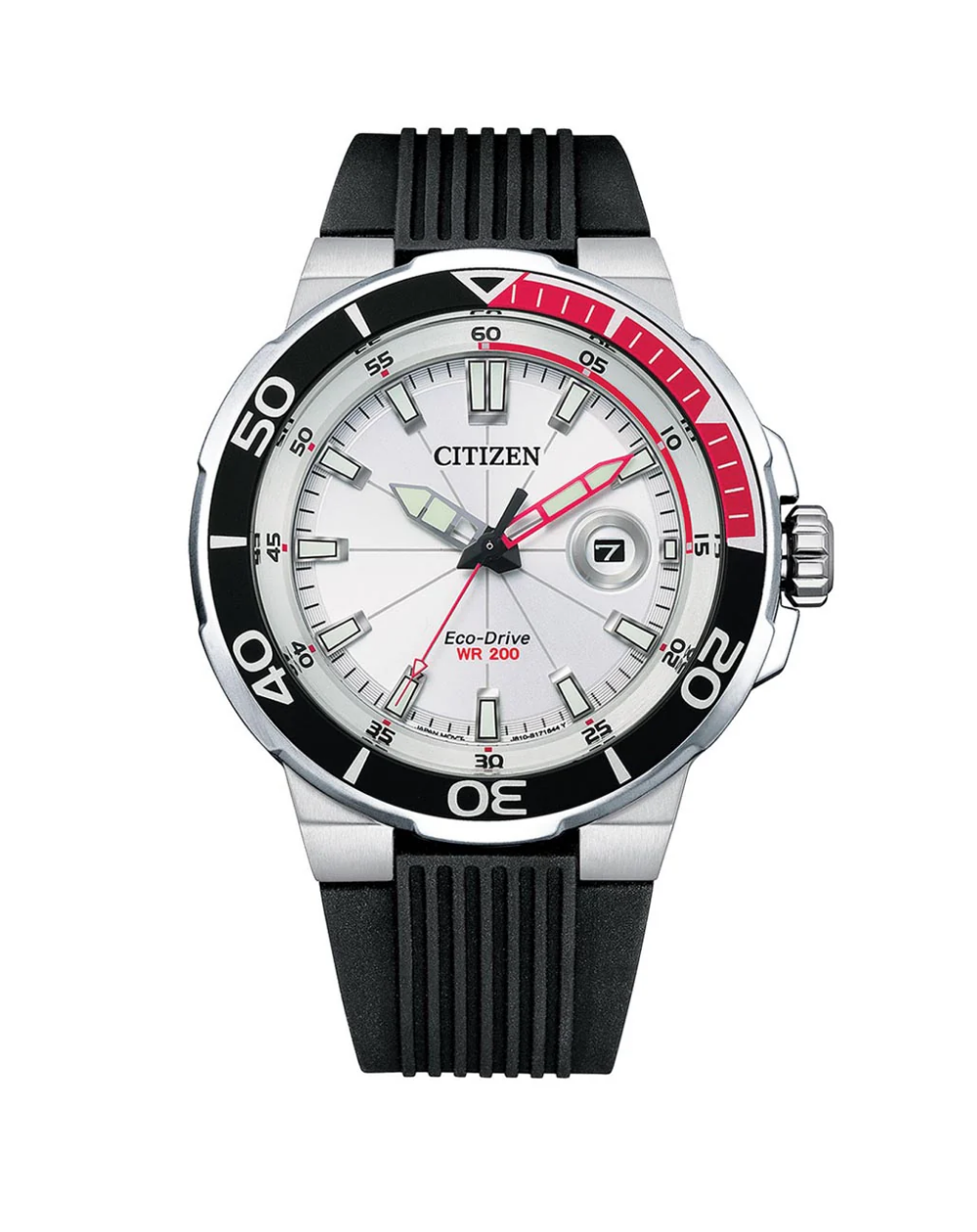 Citizen Eco Drive Silicone Strap Black/Red Bezel Men's Watch - AW1429-00A*