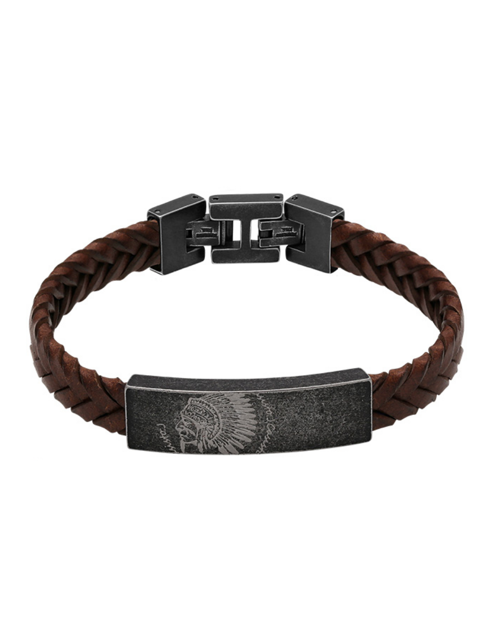 Rochet France Brown Braided Leather Men's Bracelet (21 cm) - HB753