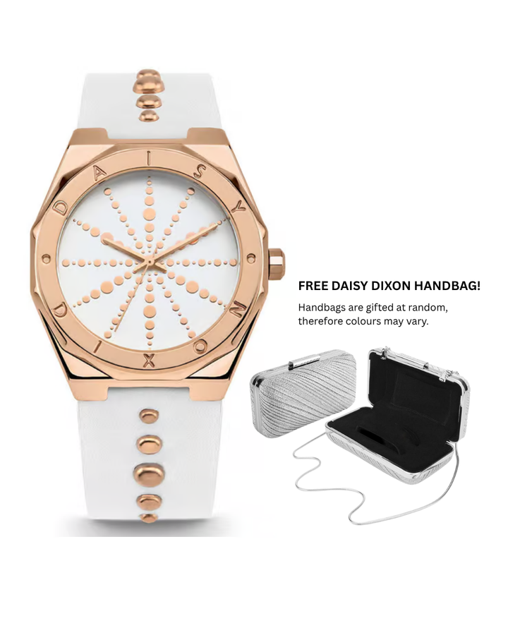 Daisy Dixon London "Alessandra" Rose Gold White Strap Ladies Watch - DD138WRG