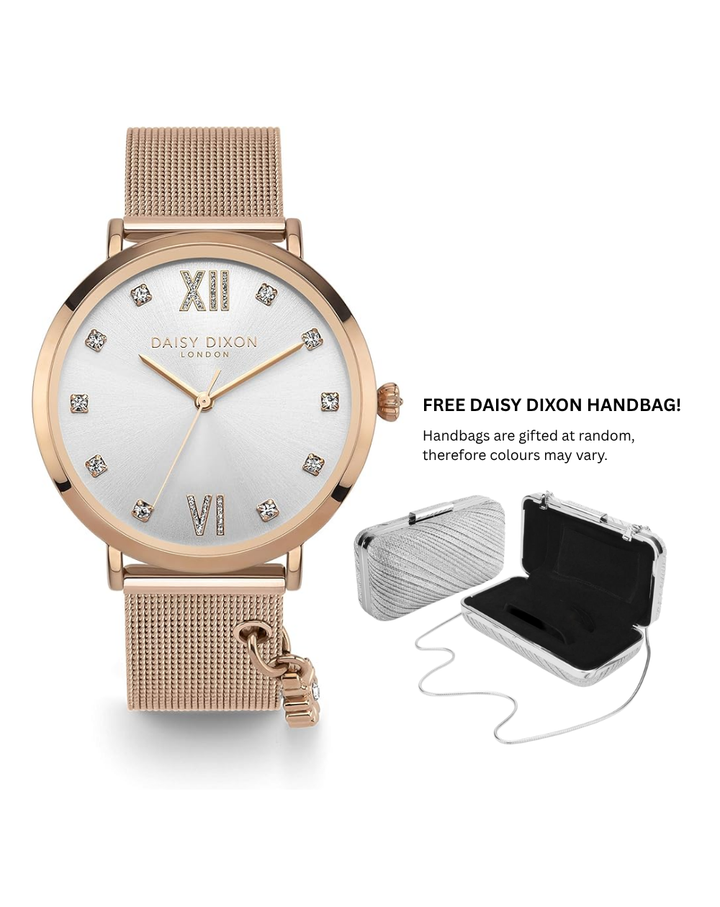 Daisy Dixon "Kendall" Silver Dial Rose Gold Ladies Watch - DD145RGM