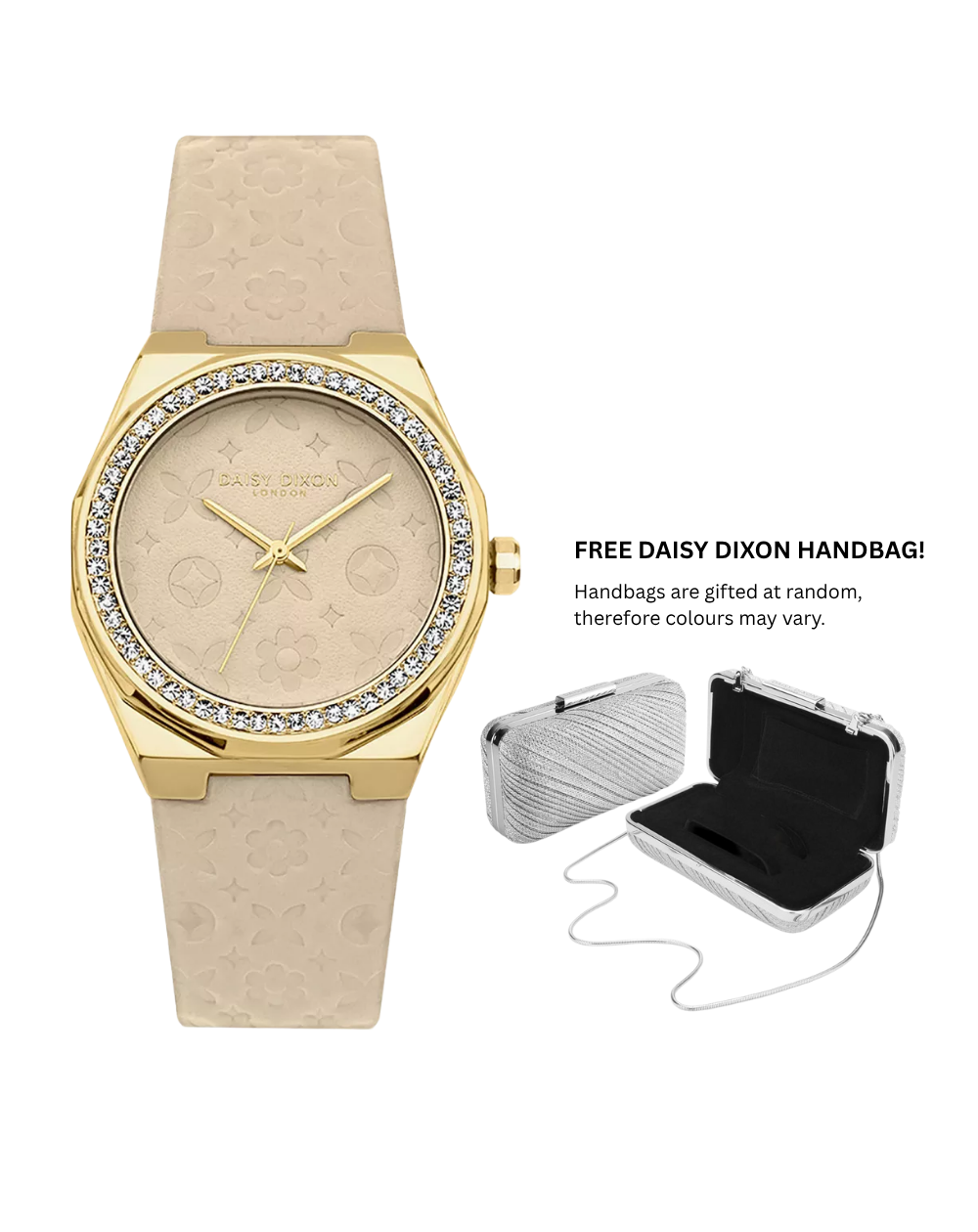 Daisy Dixon London "Alessandra" Beige Dial + Strap Studded Ladies Watch - DD149CG