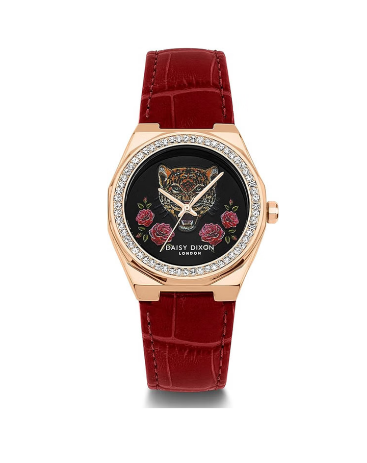 Daisy Dixon Tiger Dial Red Leather Strap Ladies Watch - DD157RRG