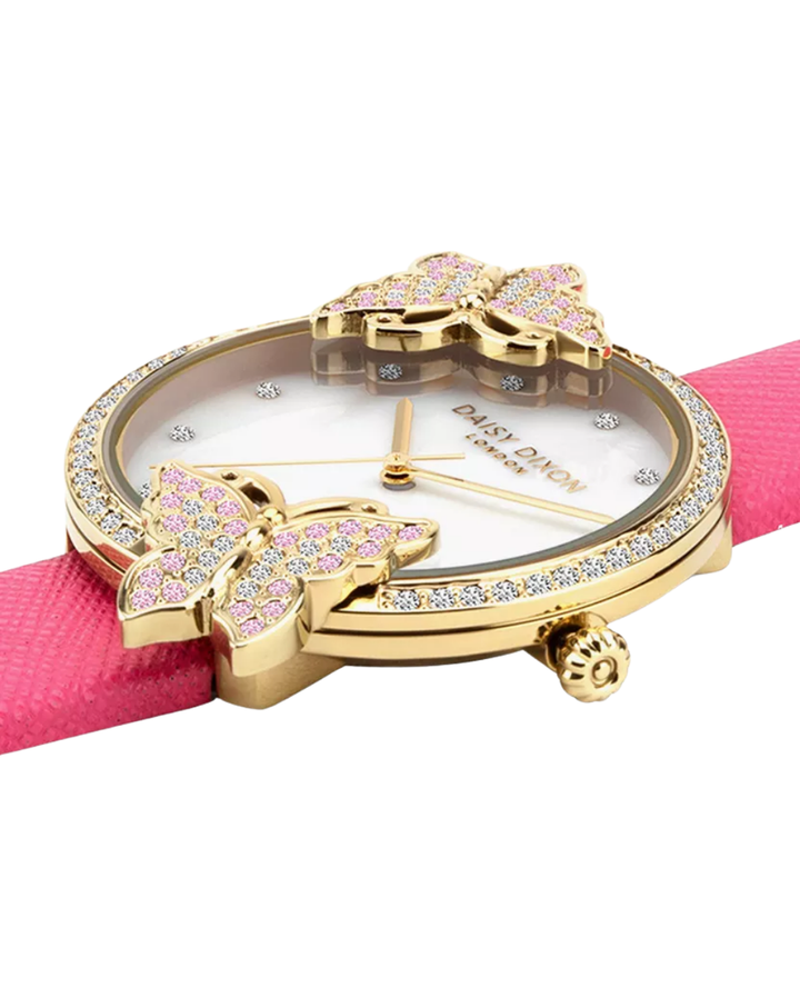 Daisy Dixon Butterfly Crystal Studs Pink Strap Ladies Watch - DD162PG