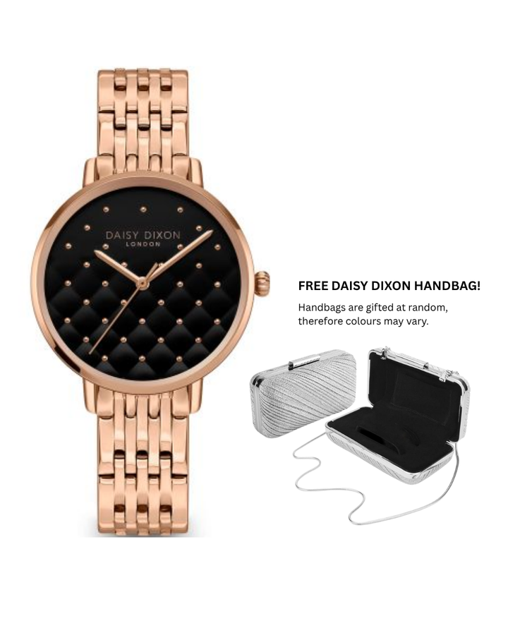 Daisy Dixon "Kendall" Rose Gold Black Dial Ladies Watch - DD165RGM