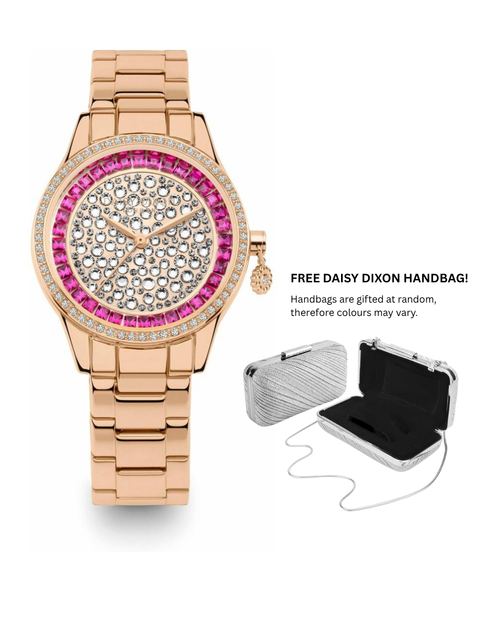 Daisy Dixon Rose Gold Diamond + Ruby Crystals Ladies Watch - DD186RGM