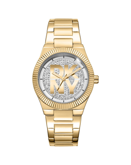 DKNY gold fluted bezel studded ladies watch DK1L102M0225