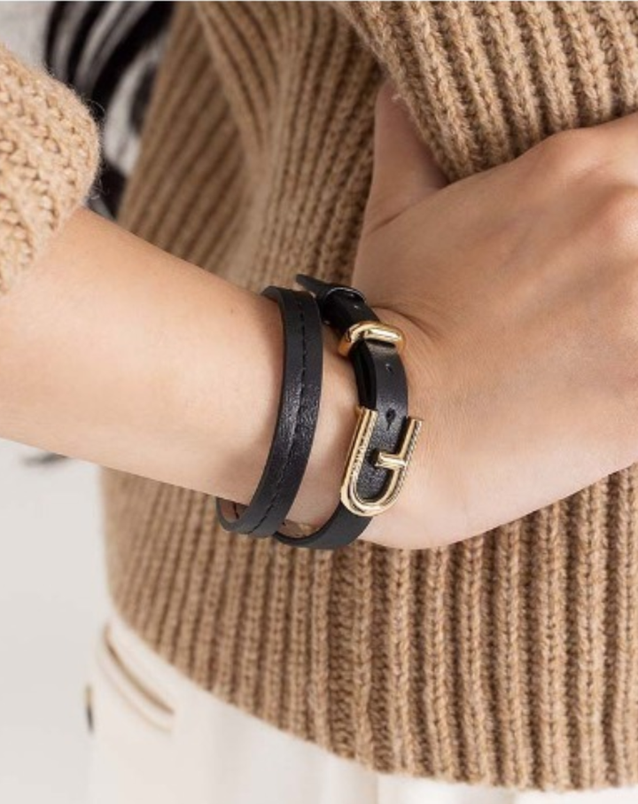 Furla Jewellery Black Leather Ladies Bracelet - FJ0408BTU