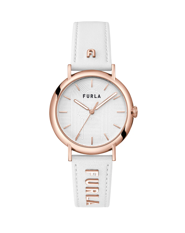 Furla Heritage Rose Gold White Leather Ladies Watch - WW00023021L3