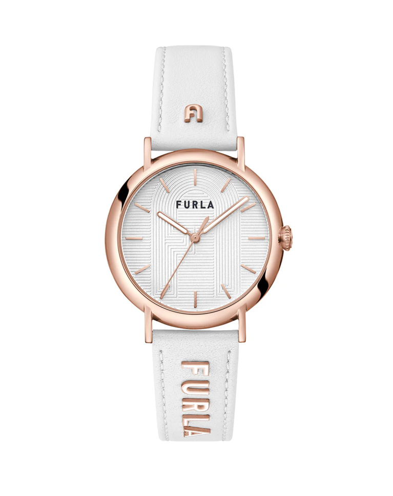Furla Heritage Rose Gold White Leather Ladies Watch - WW00023021L3