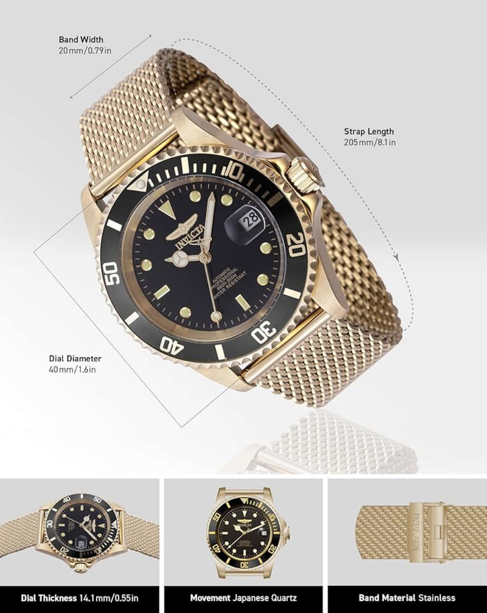 Invicta Pro Diver Apex Automatic Black Dial Gold Men's Watch - 47722