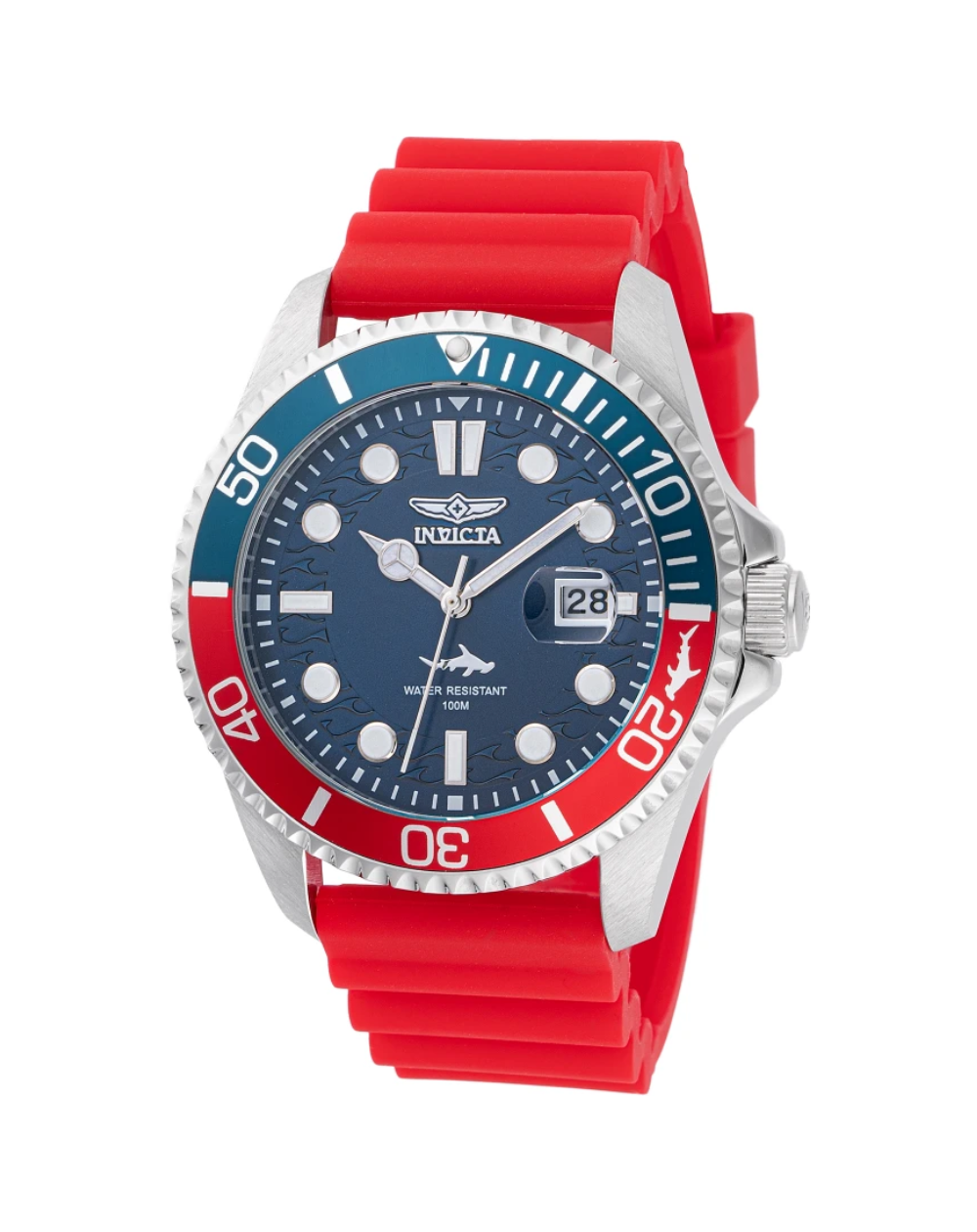 Invicta Pro Diver Shark Red Silicone Band Mens Watch - 47164