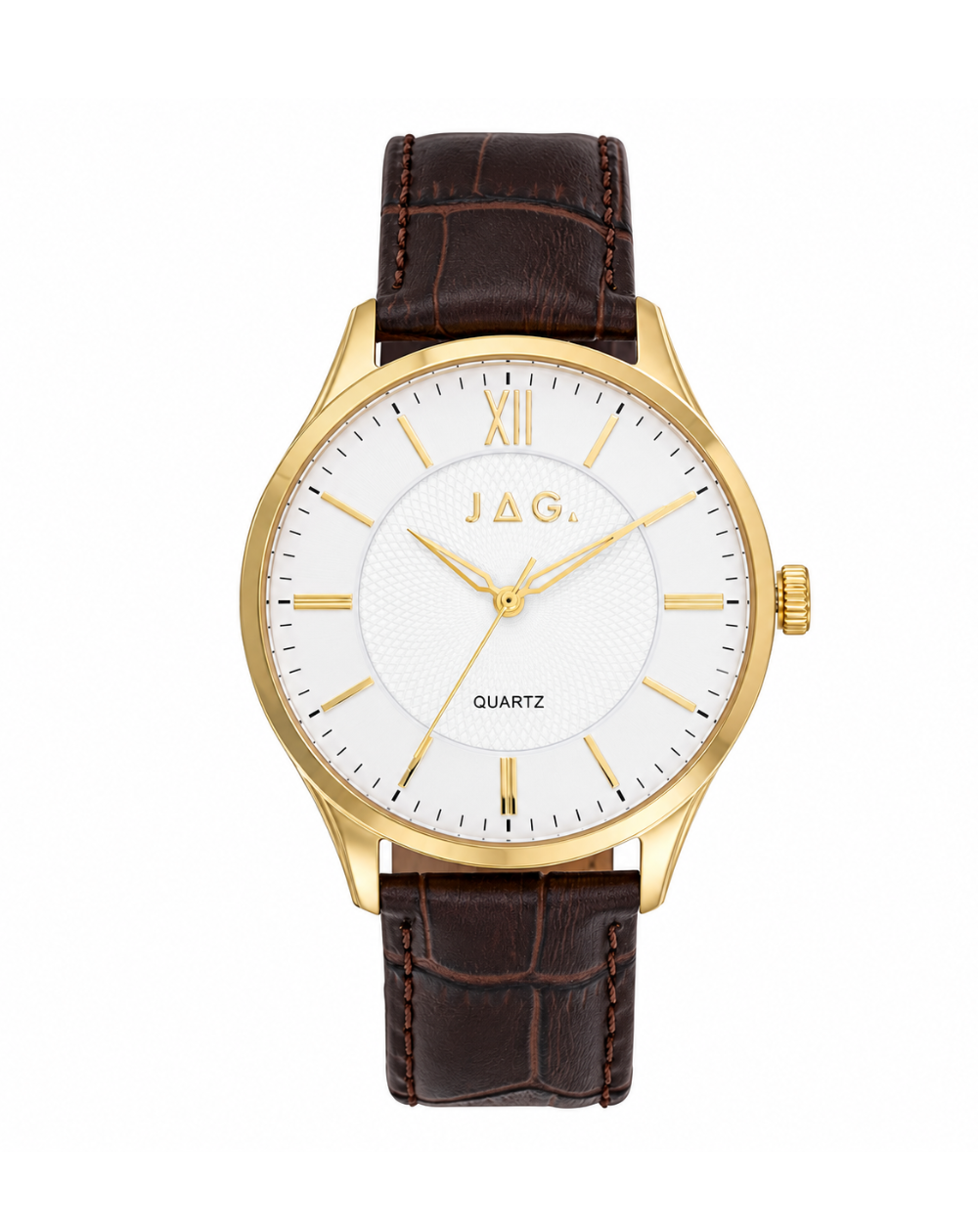 JAG Geelong White Dial Brown Leather Strap Mens Watch - J2901