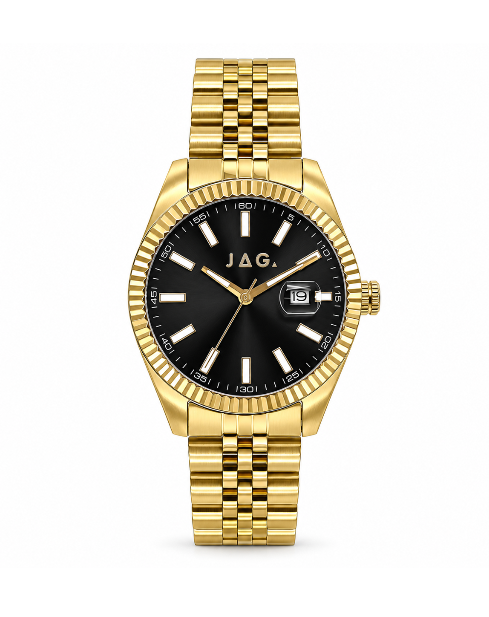JAG Toorak Fluted Bezel Black Dial Gold Mens Watch - J2955A