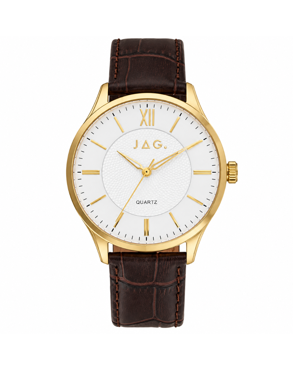Jag Geelong White Dial Brown Leather Strap Mens Watch - J2901