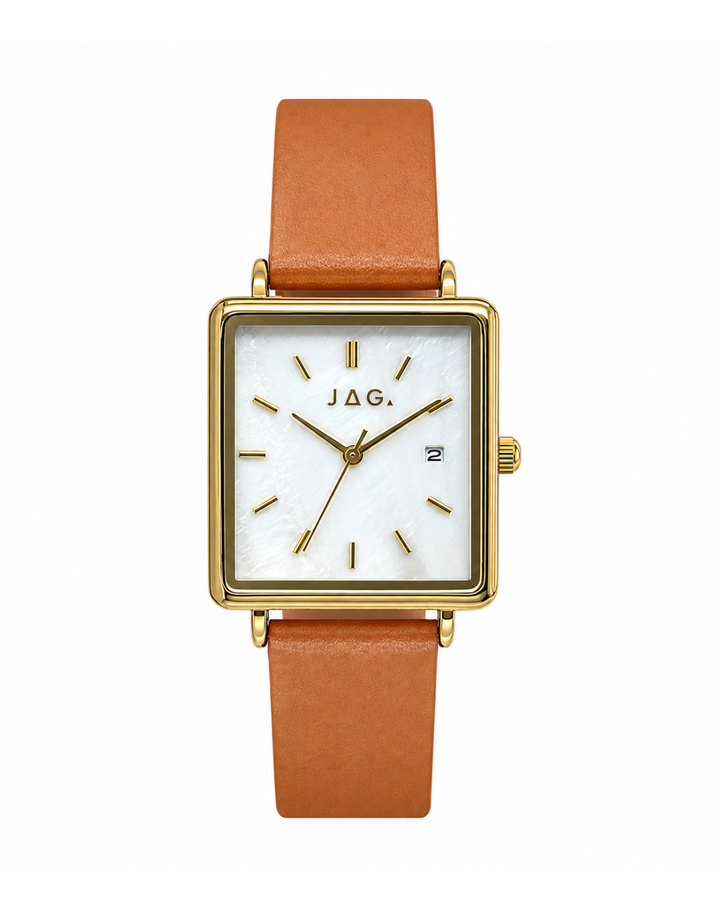 JAG Leura Square Gold Tan Leather Strap Ladies Watch - J2969